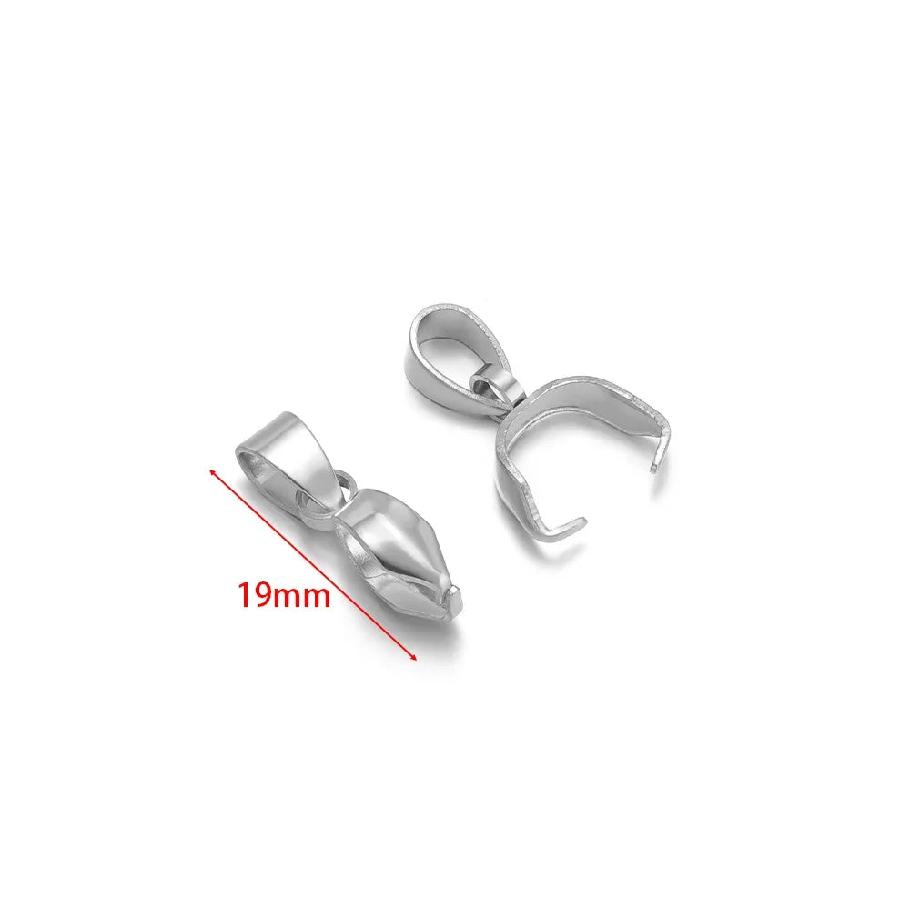 Silver pinch bail connectors, 19mm loop hooks with measurement marking