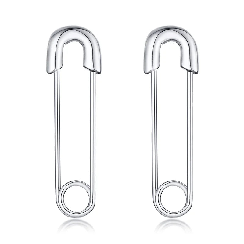 Silver-tone safety pin-shaped drop earrings