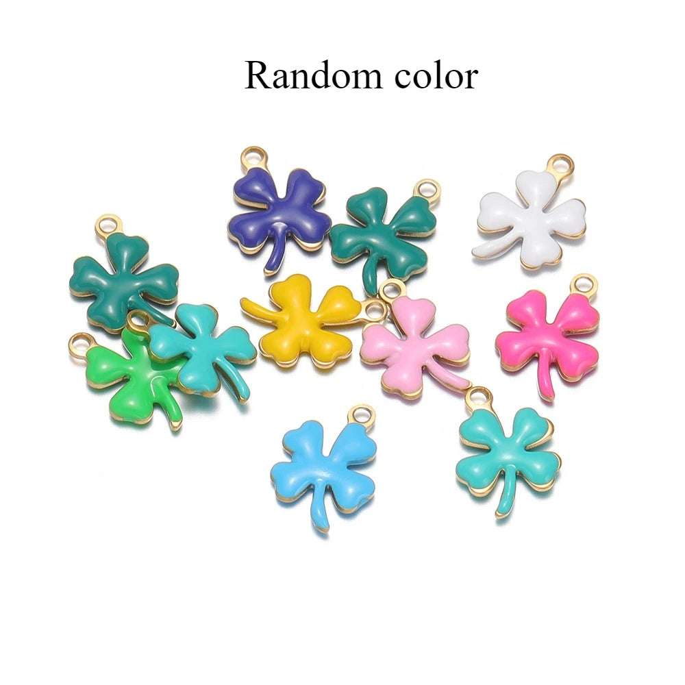 Multicolor enamel clover flower charms set with gold-tone loops for DIY jewelry