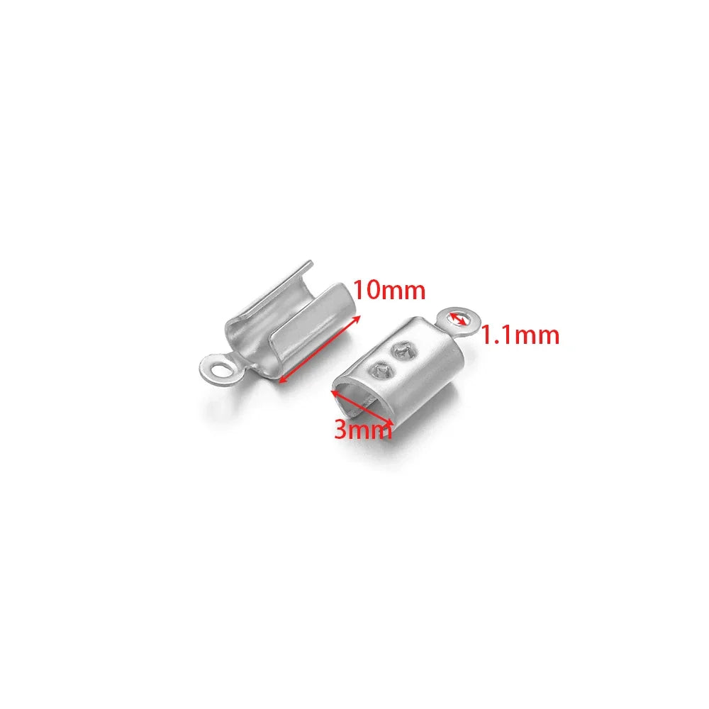 Silver crimp end bead cap with loop, 10mm length, 3mm size, 1.1mm opening