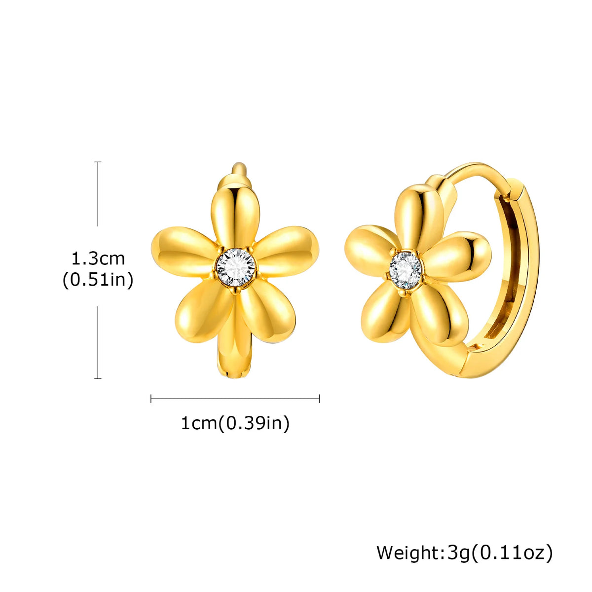 Gold-tone cubic zirconia huggie hoop earrings with flower-shaped stud drop