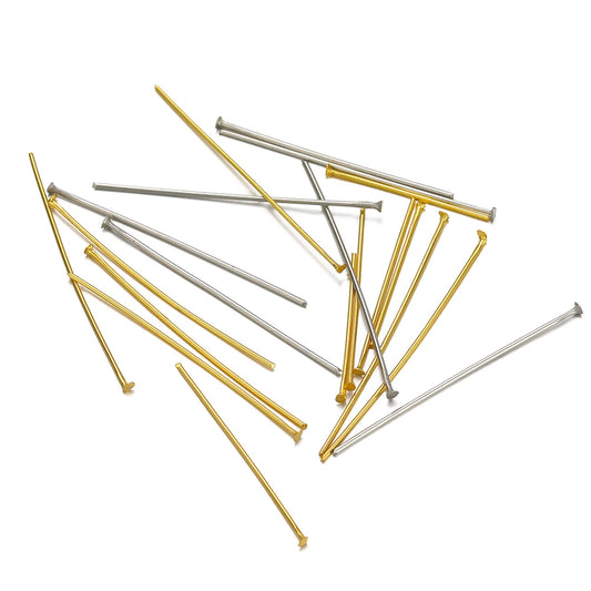 Gold T-head flat pins (stainless steel), DIY jewelry head pins, 0.6 mm