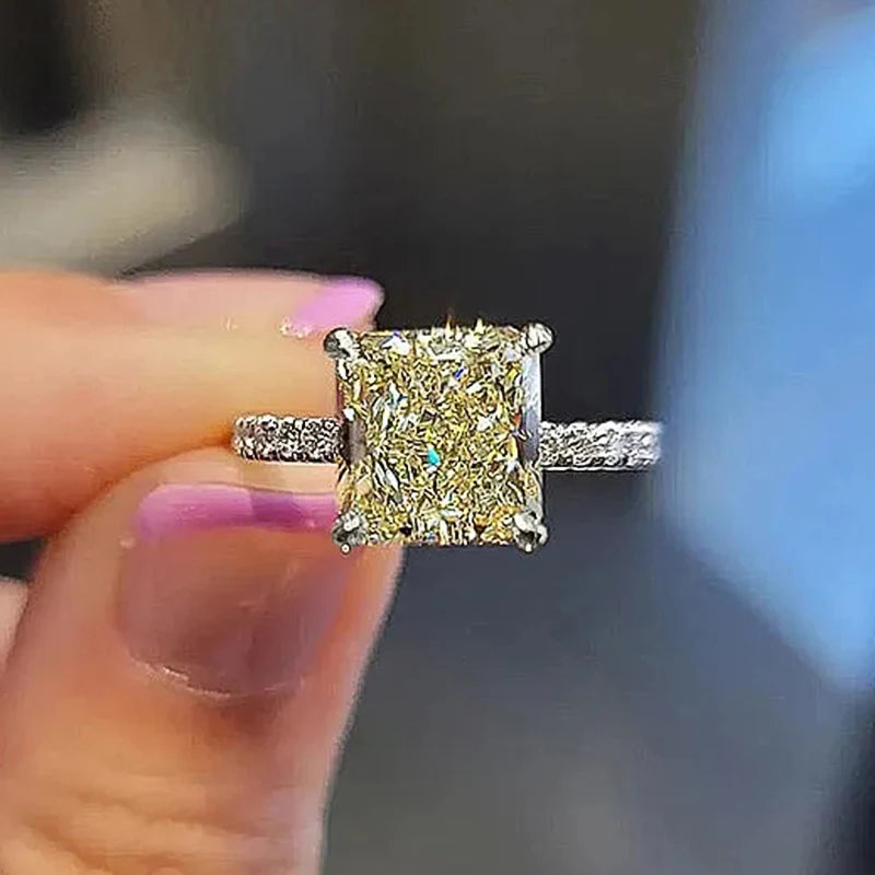 Handcrafted Yellow CZ Square Ring for Women Wedding Chic Gift Jewelry m16