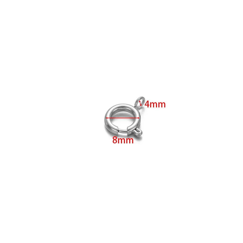 Silver spring clasp connector, 8mm outer ring and 4mm wire hook size