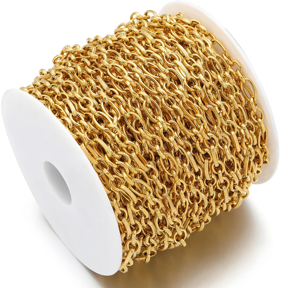 Gold embossed flat chain spool, tightly linked oval chain for DIY