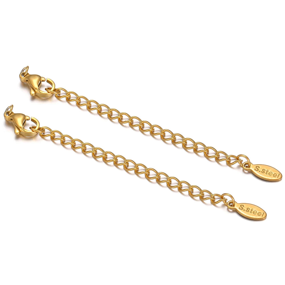 Gold lobster clasp extension tail chains with S-steel engraved heart end plates