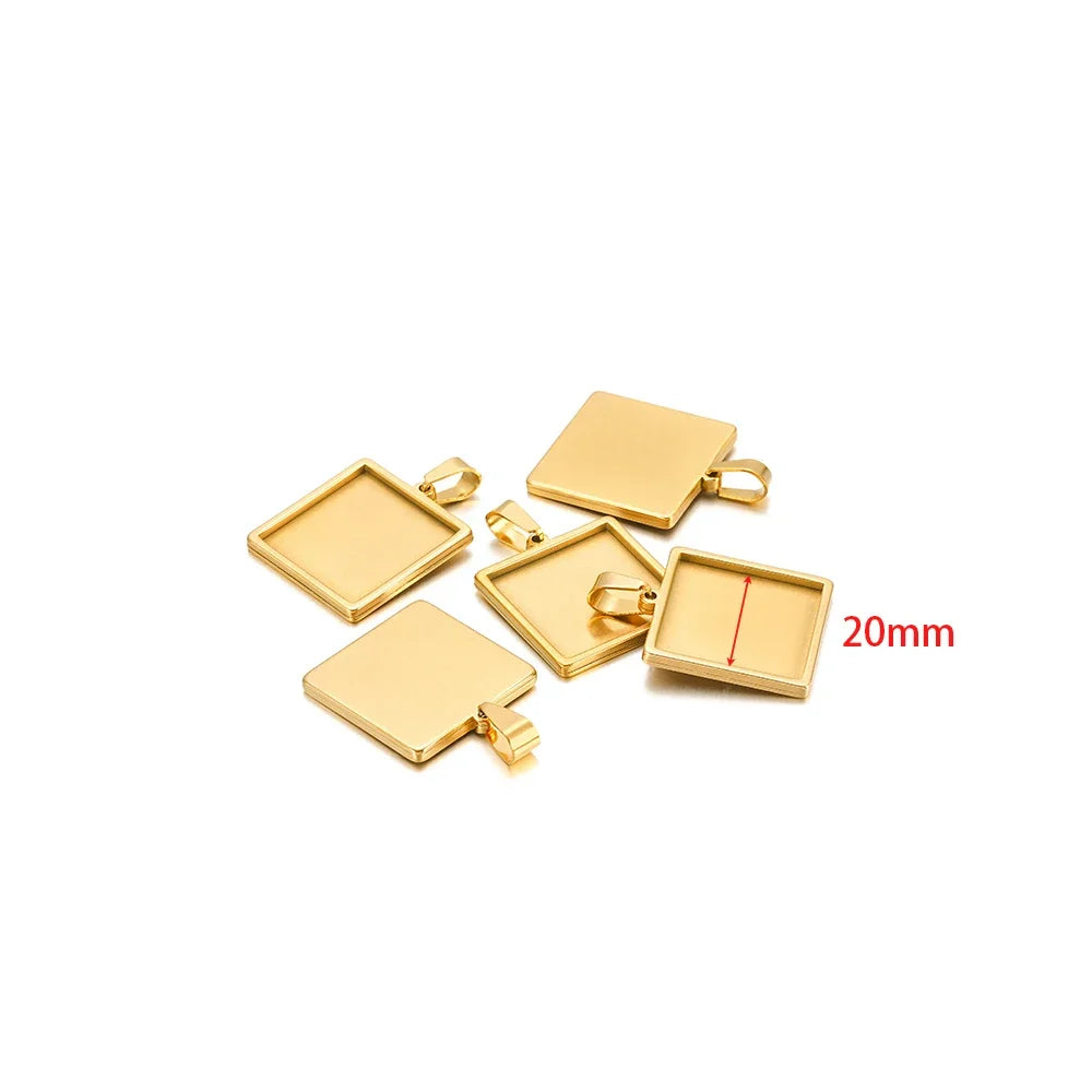 Square gold pendant tray blanks with bail, 20mm size shown