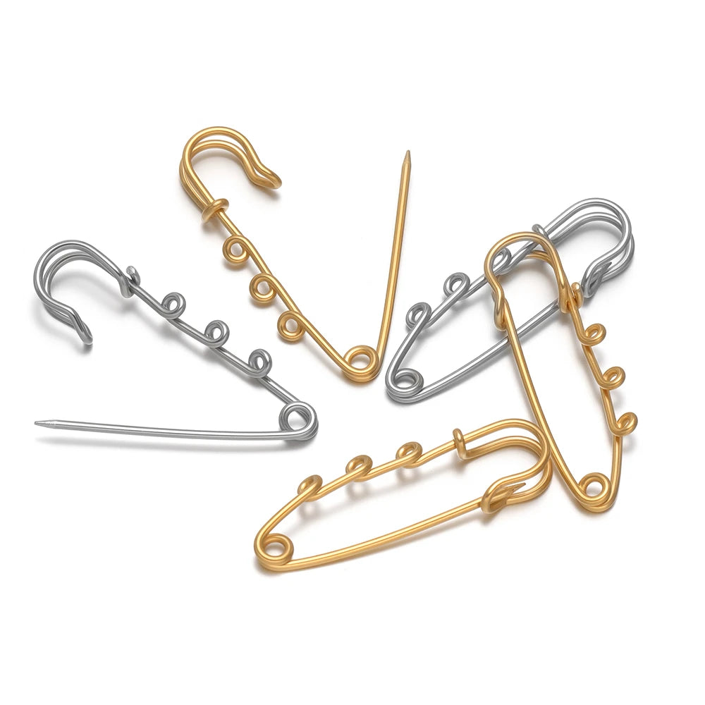 Gold and steel safety pin brooch connectors, multi-hole set of 5