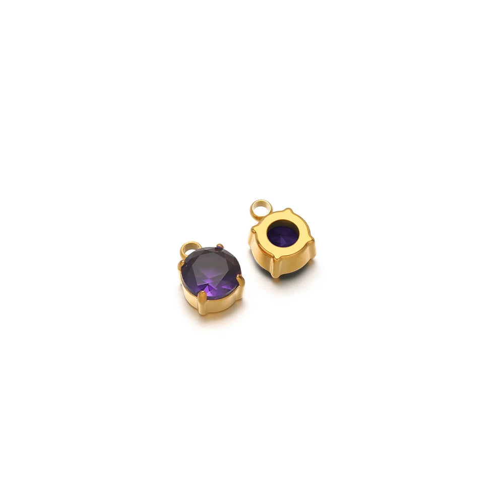 Round glass crystal claw rhinestones, gold-tone, dark purple