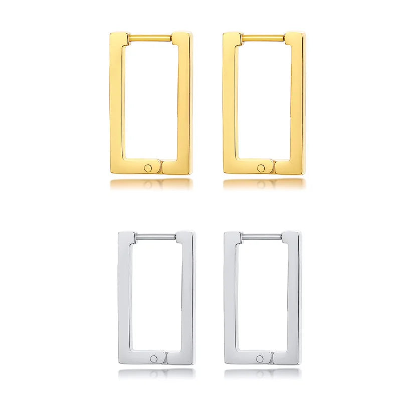 Rectangular hoop earrings in gold and silver tones