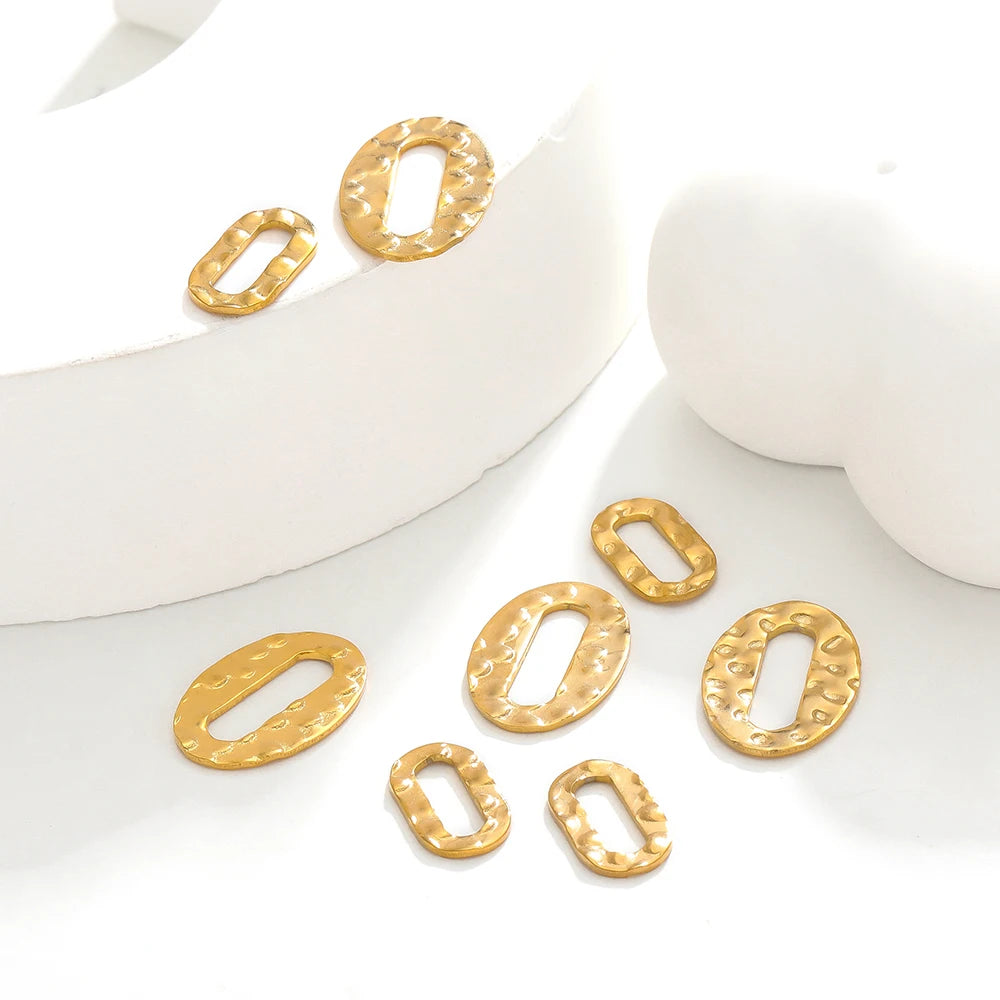 Gold hollow oval earring charm connectors, hammered finish, 12mm size (set of pieces)