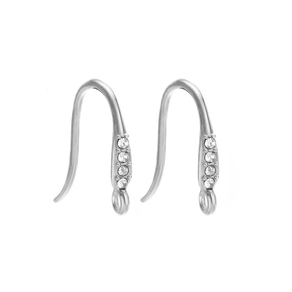 Silver-tone ear wire hooks with line of clear crystals and tiny drop beads