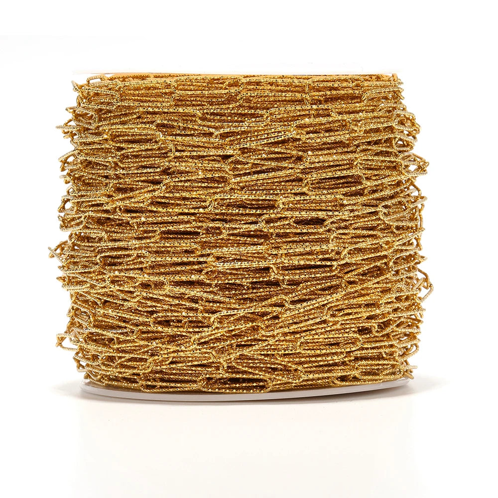 Gold oval link chain roll/spool of beaded textured metal chain for DIY jewelry