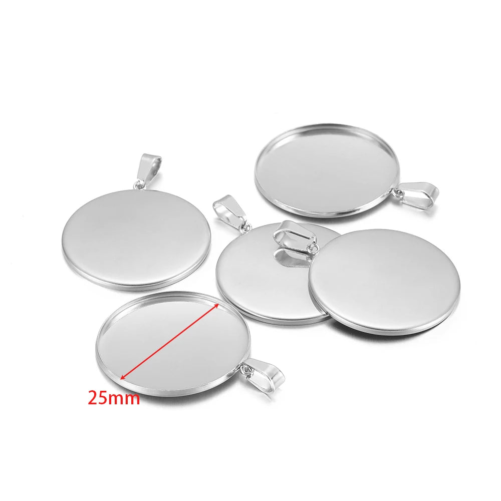 Steel round cabochon bezel blank tray settings with clamp bails, 25mm size
