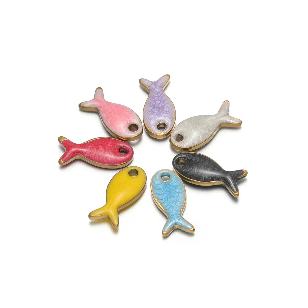 Assorted double-sided fish charms in pink, purple, white, black, yellow, blue, red
