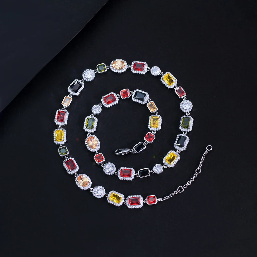 Multi Color Cubic Zirconia Irregular Chain Necklace for Women Daily Party Engagement Jewelry
