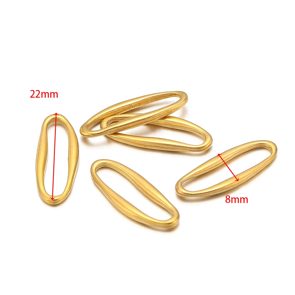 Gold irregular oval link charms, 5-pack; marked 22mm and 8mm