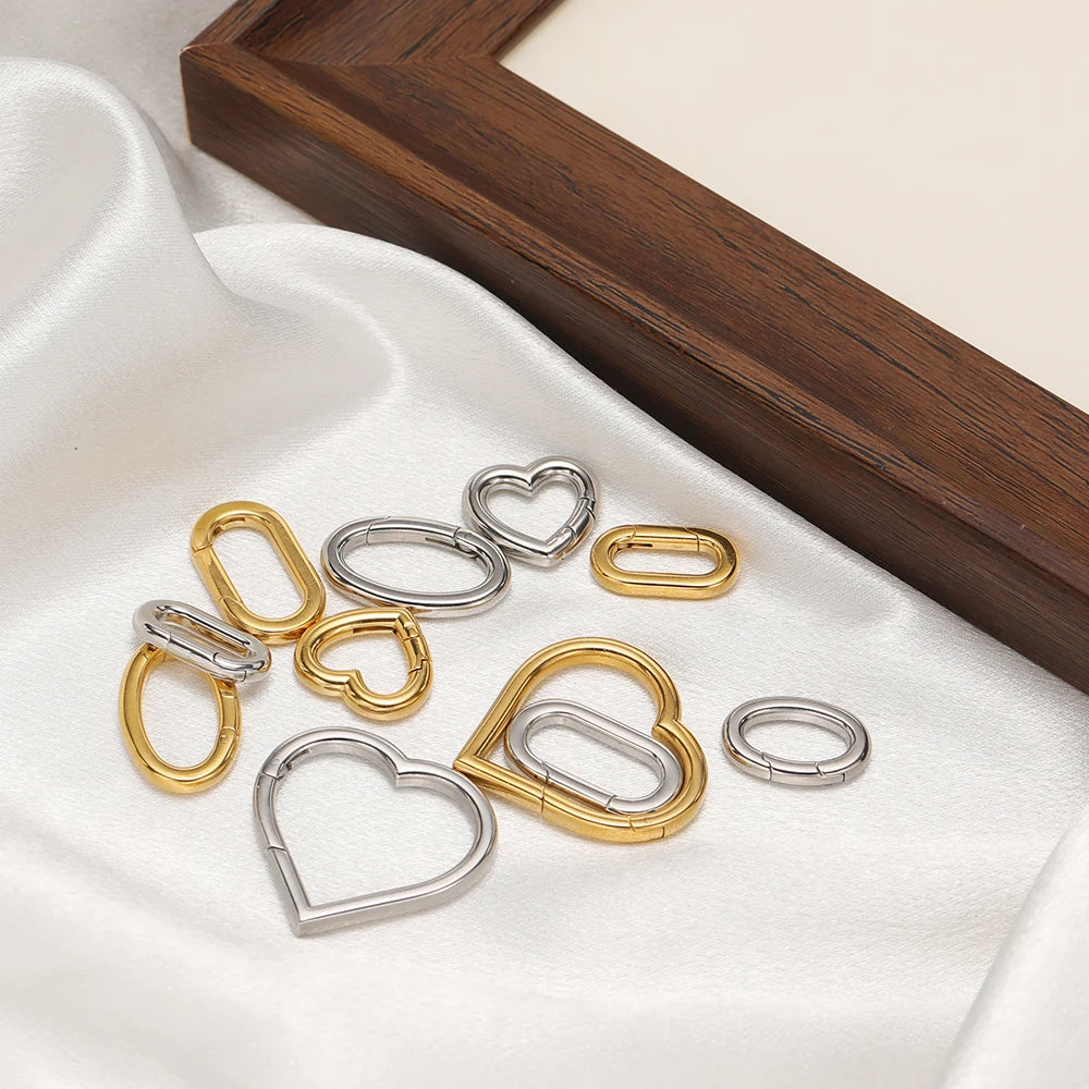 Heart spring buckle clasps, gold and silver oval connectors for jewelry making
