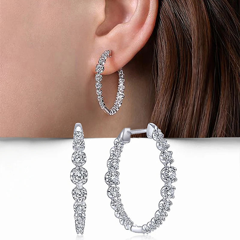 Luxury Silver Color Round Zirconia Hoop Earrings for Women Chunky Jewelry m21