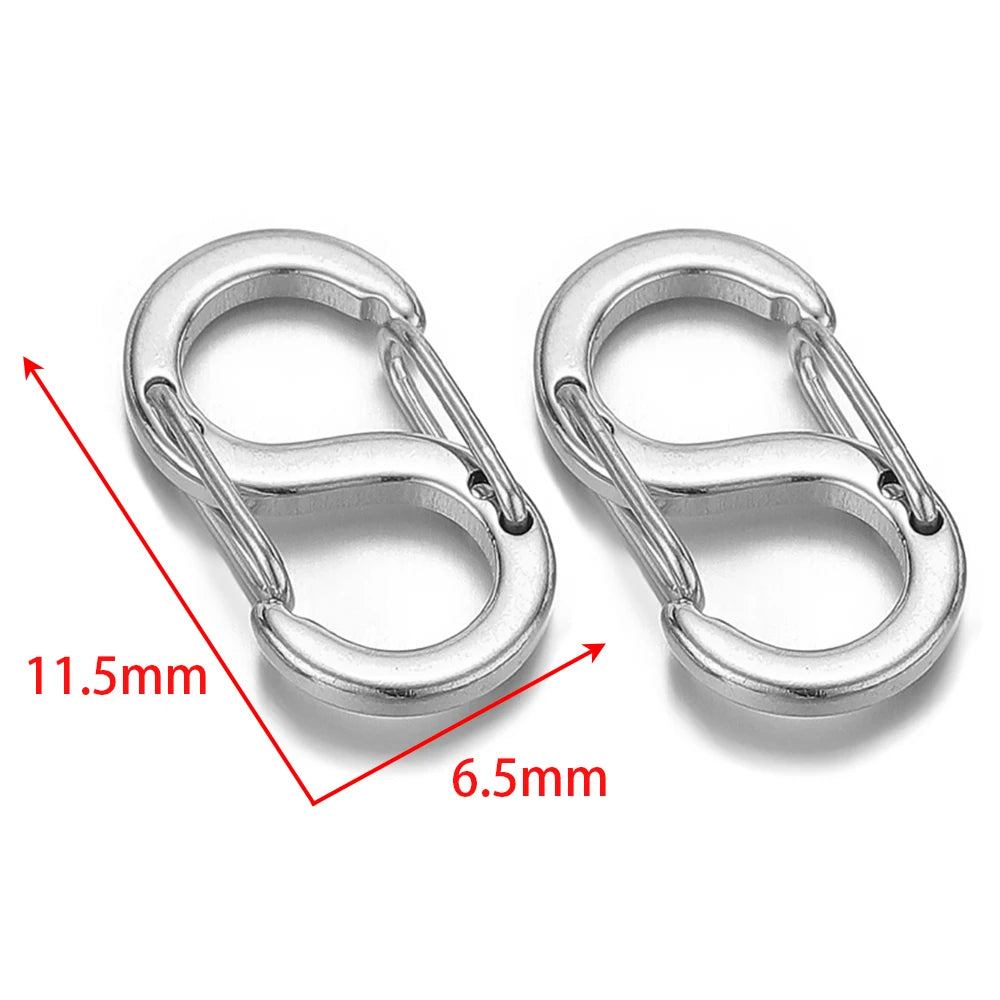 Two silver-tone spring lobster clasps, compact connector with safety latch