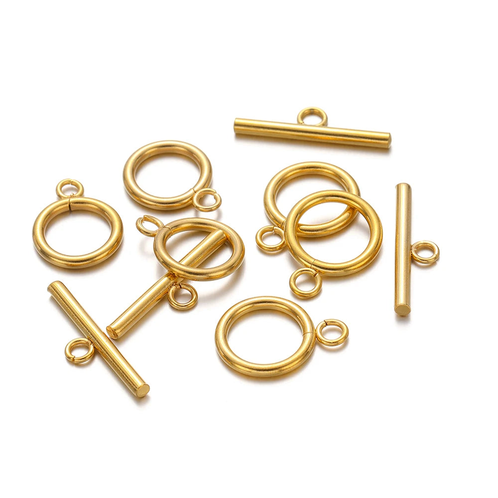 Gold-tone OT clasp connectors set with ring loops and straight bar links