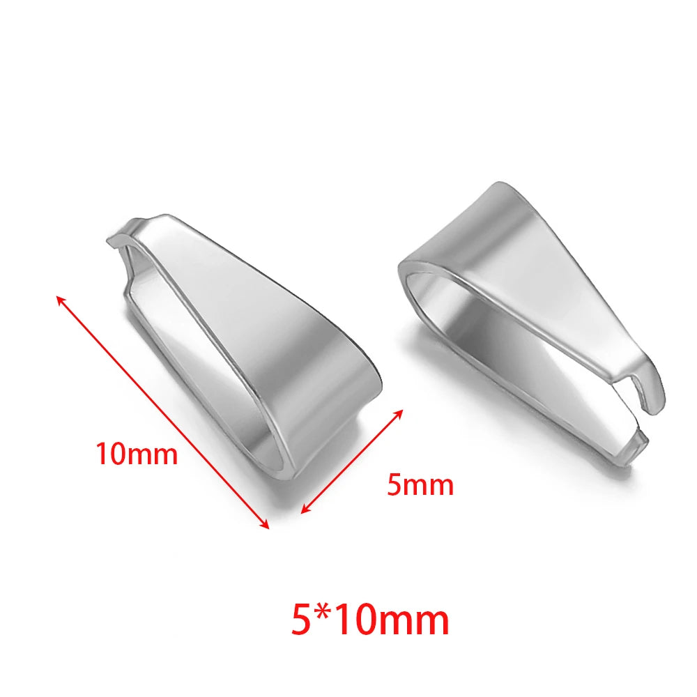 Silver-tone clip clasp connector (5x10mm), size diagram with 10mm and 5mm
