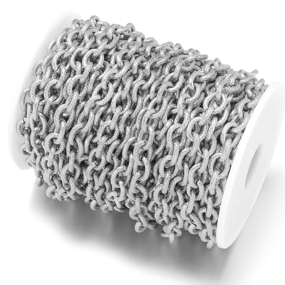 Steel chunky textured chain link roll with matte oval links for DIY jewelry