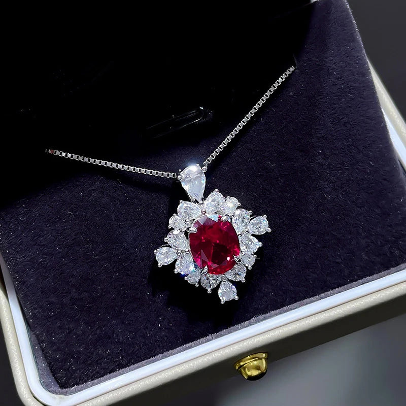 Bright Red Zirconia Pendant Necklace for Women Wedding Party Daily Wear m15
