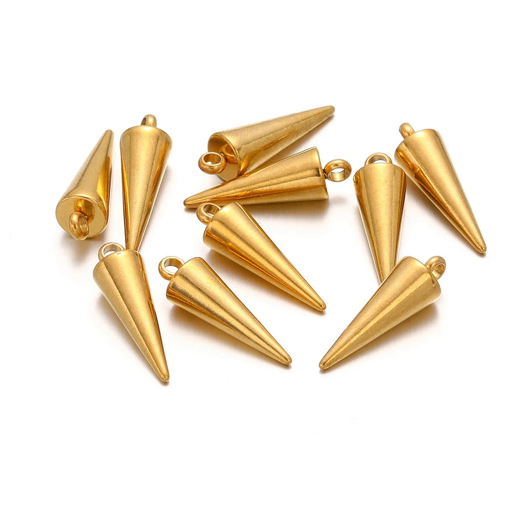 Gold-tone cone charms with ring loops, assorted 10-piece set for crafts