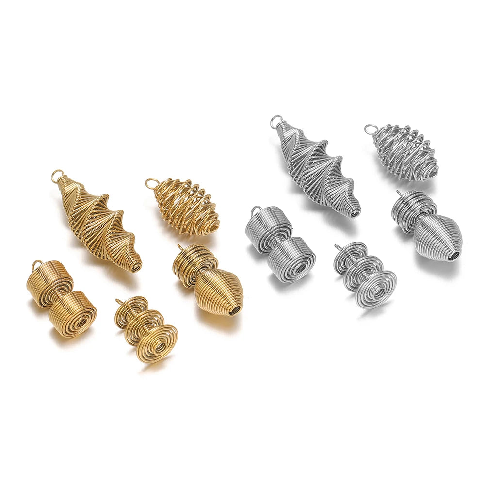 Spring-effect charm pendants set of 5 in gold and silver tones, for DIY jewelry