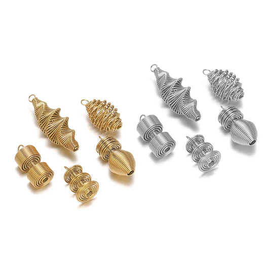 Spring-effect charm pendants set of 5 in gold and silver tones, for DIY jewelry