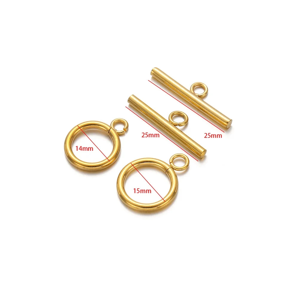 Gold-tone OT clasp toggles set, 14mm ring and 25mm bar size shown