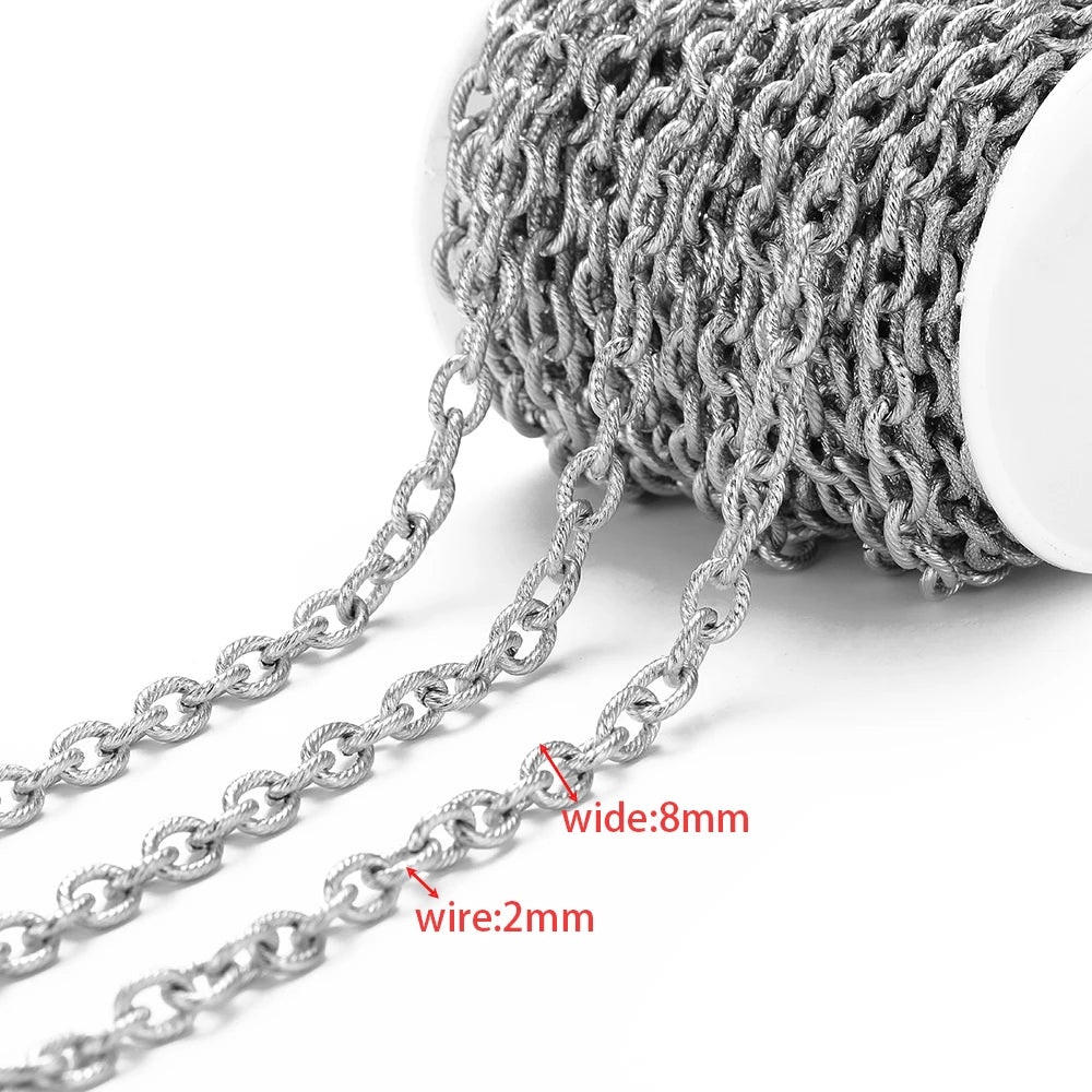 Silver Cuban link chain, 8mm wide, 2mm wire