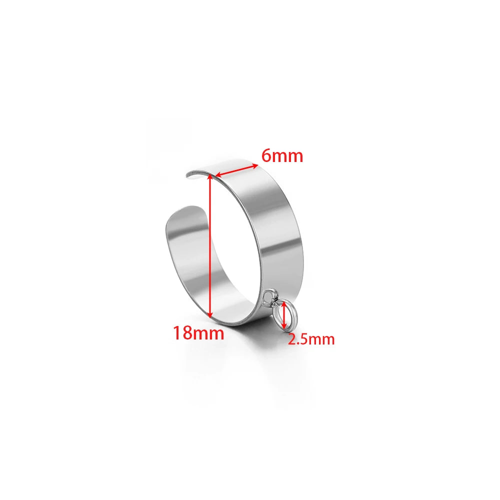 Silver open ring base size: 6mm width, 18mm length, 2.5mm thickness