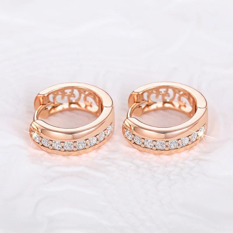 Rose gold CZ hollow hoop earrings with pavé stones