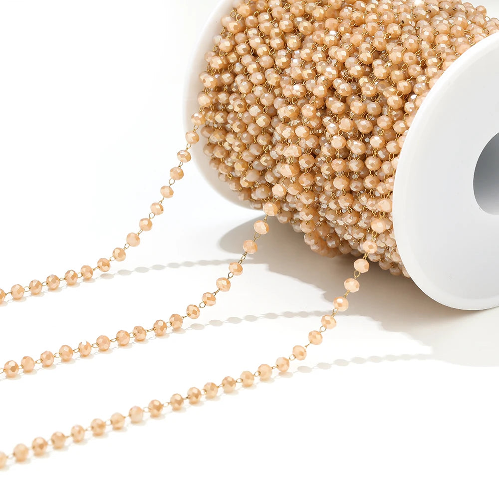 3mm faceted beaded chain with champagne peach beads