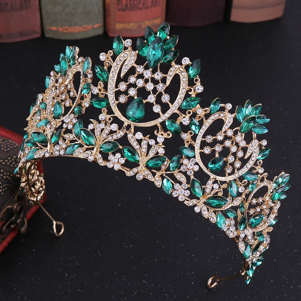 Gold Color Champagne Crystal Pageant Crowns for Women Queen Diadem Bridal Tiaras Large Headpiece Wedding Hair Accessories