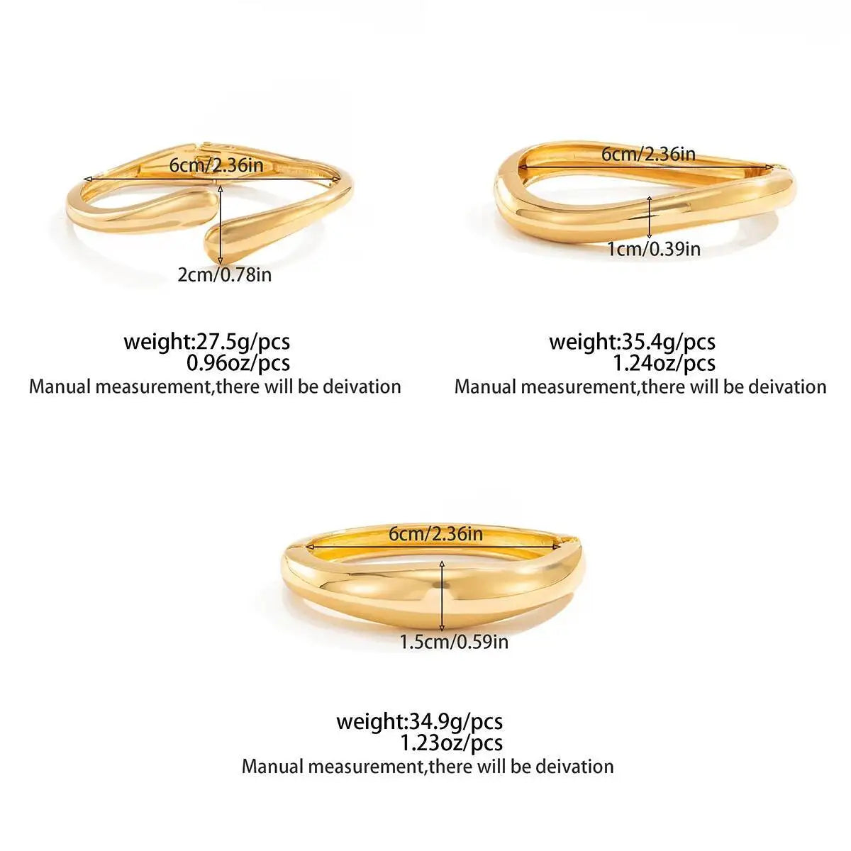 Trendy Gold Color Stackable Bangle Glossy Irregular Geometric Opening Bracelet for Women Jewelry