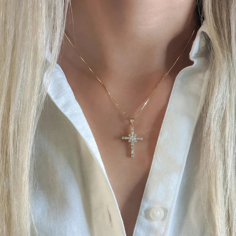 Luxury Cubic Zirconia Cross Pendant Necklace for Women Wedding Jewelry m22