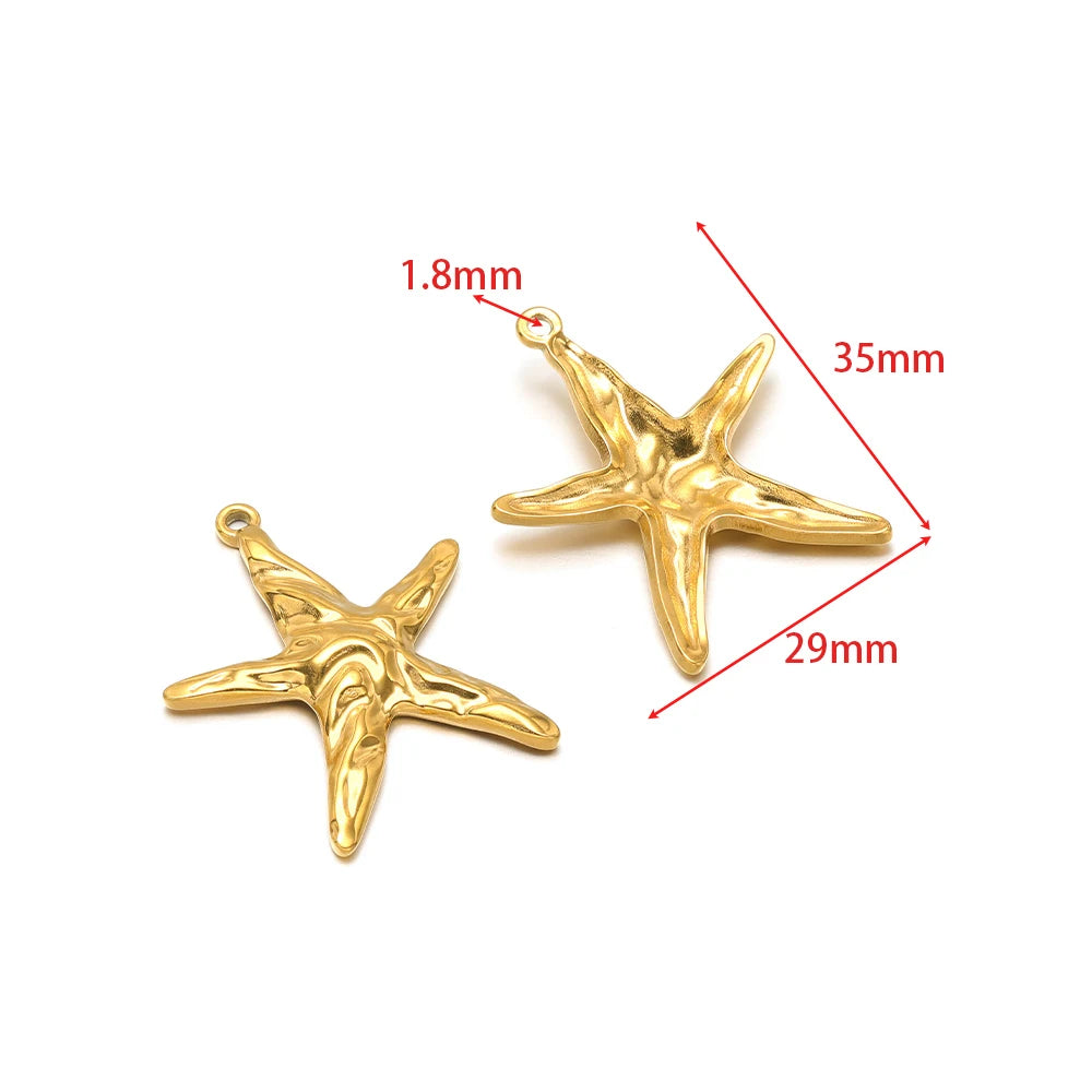 Gold starfish charm pendants with loop, two-piece set for DIY jewelry making