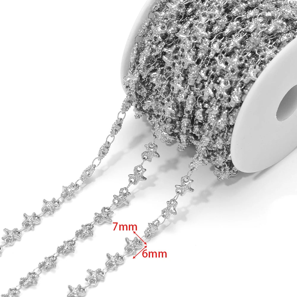 Starfish charm chain, silver-tone metal links with repeated starfish charm accents