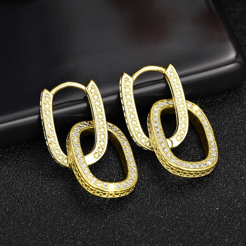 Fashion Geometric Oval Double Hoop Drop Earrings with Bright Zirconia Jewelry Gift