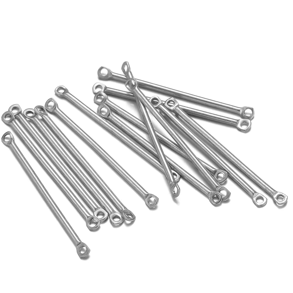 Steel color wire bar link connectors with end loop holes, long sticks for jewelry making
