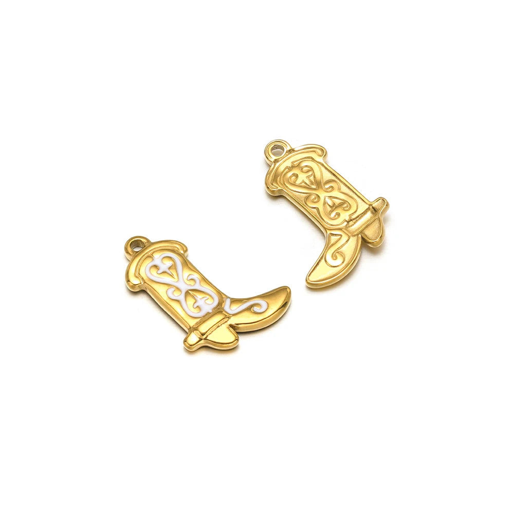 Set of two enamel boot charms, gold-tone