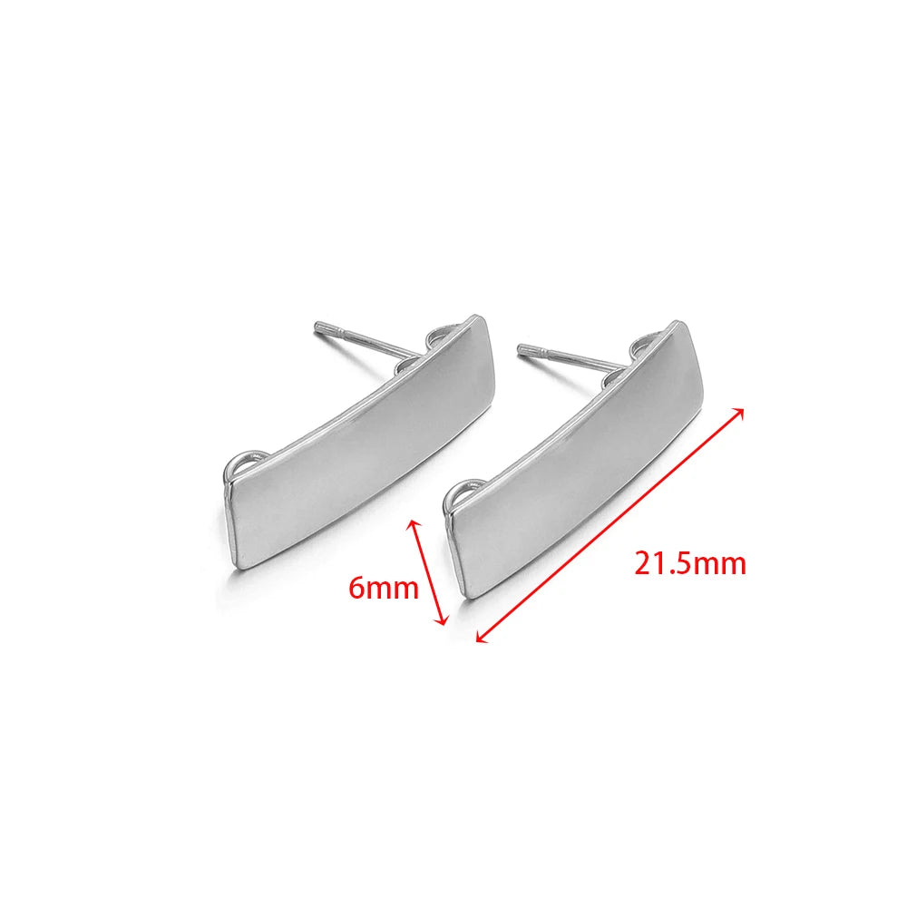 Silver angled bar stud earrings, 21.5mm, smooth metal with post backs