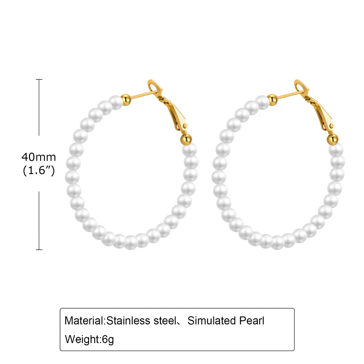 40 mm simulated pearl hoop earrings with gold-tone clasps