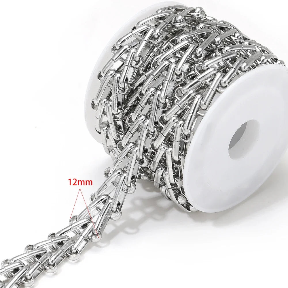 Stainless steel chain necklace with bar links, 12mm chain width on white holder