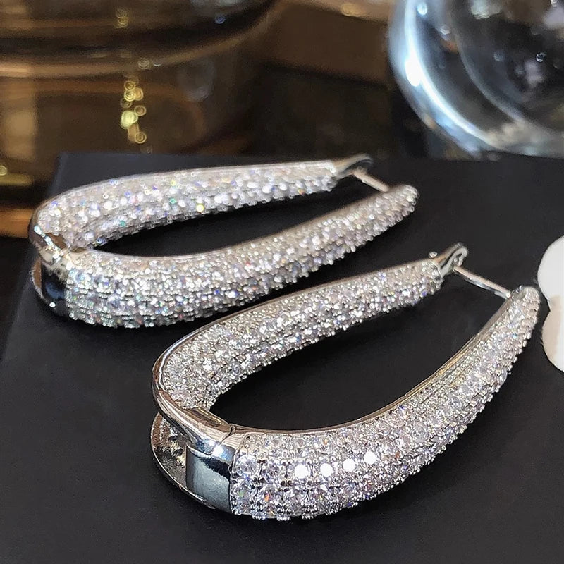 Fashion Silver Color Hoop Earrings Party Zirconia Jewelry m04