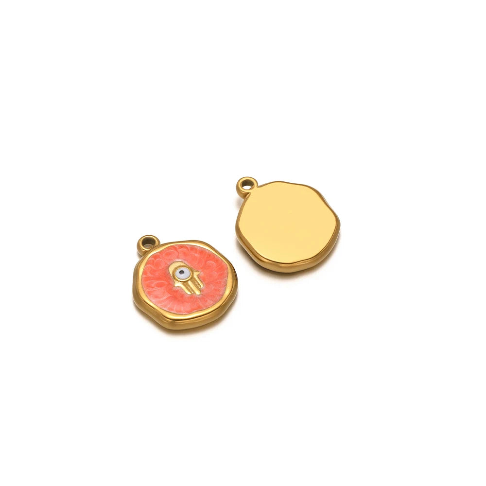 Gold teardrop charm with loop bail and red evil-eye enamel round charm pendant
