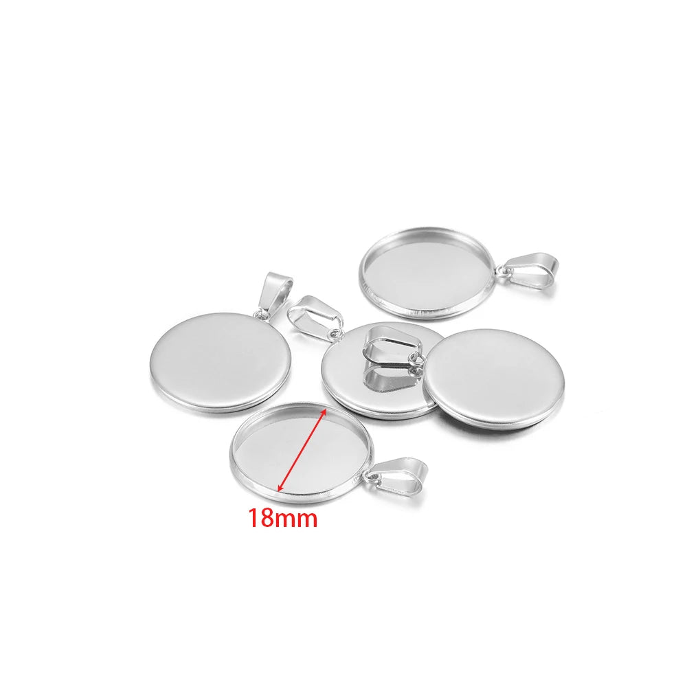 Steel round cabochon bezel blank tray settings with clamp bails, 18mm size